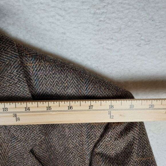 Vintage Kingsridge 44R Pure Wool Brown Plaid Herringbone Blazer Sport Coat - Picture 8 of 12